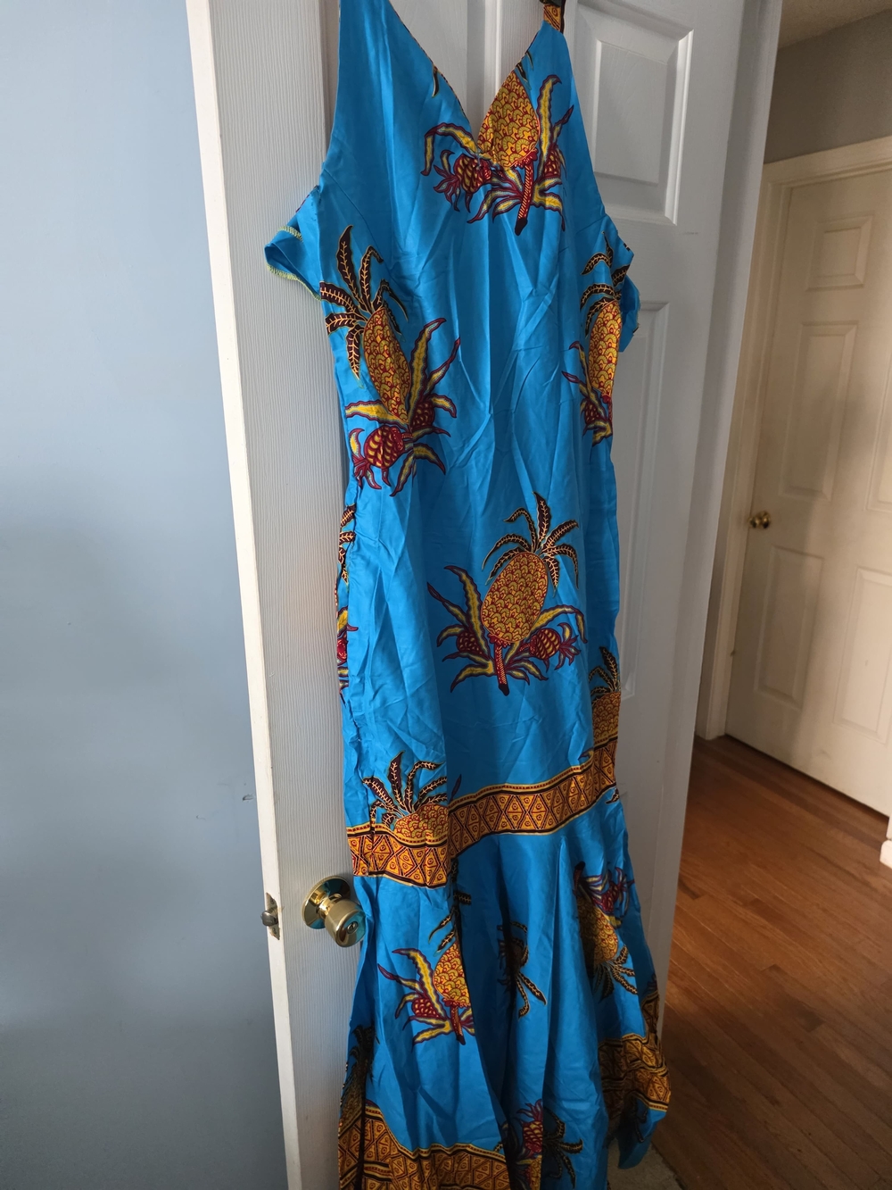 Bright Blue Pineapple Print Maxi Dress